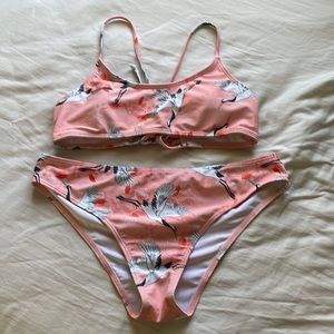 Pink Crane Print Bikini Set